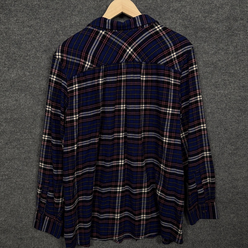 Lands' End Womens Plus Size 2X Shirt Navy Red Plaid Windowpane Cotton Button Up - Picture 2 of 9